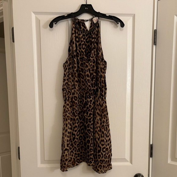 PARKER Leopard Print Halter Dress with Chainlink Neck Detail Size Large - Picture 3 of 11